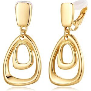 Gold B Clip Gold On Clip Earrings Women Non Piercing Dangle Fashion Jewelry